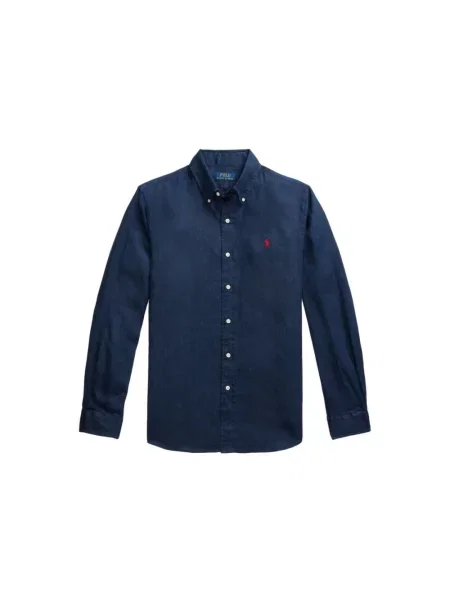 Lniana koszula Polo Ralph Lauren niebieska