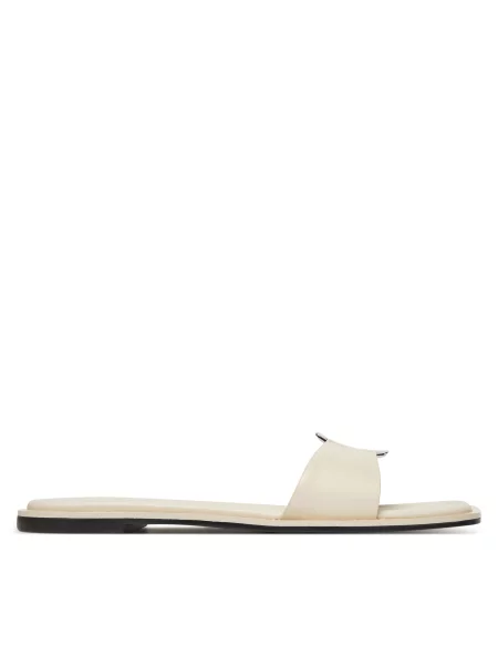 Calvin Klein Natikače Flat Slide W/Ck Hw Big Lth Écru siva