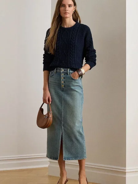 Lauren Ralph Lauren spódnica jeansowa midi prosta niebieski