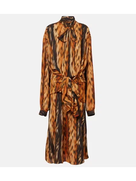 Sukienka midi Balenciaga z nadrukiem do kolan garniturowa brązowa
