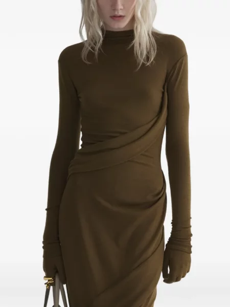 Rochie midi Mugler drapată maro