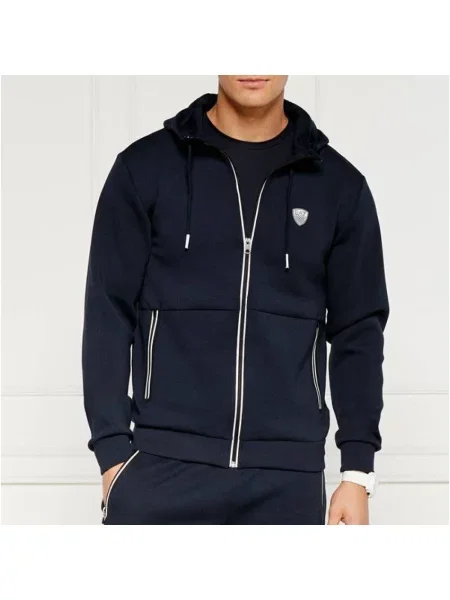 Emporio Armani Bluzy Mężczyzna Niebieski Bluza z kapturem Premium Shield z elastycznej mieszanki granatowa