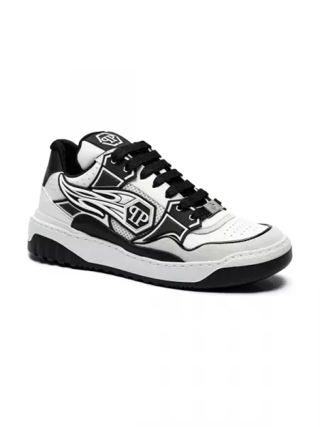 Philipp Plein Bőr sneakers tornacipő Lo-Top Strass Hexagon fehér