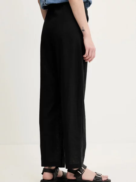 Lněné kalhoty Abercrombie & Fitch jednoduché high waist černá