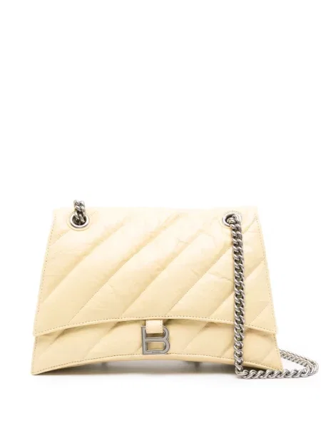 Кожена кожена чанта Balenciaga Crush жълто