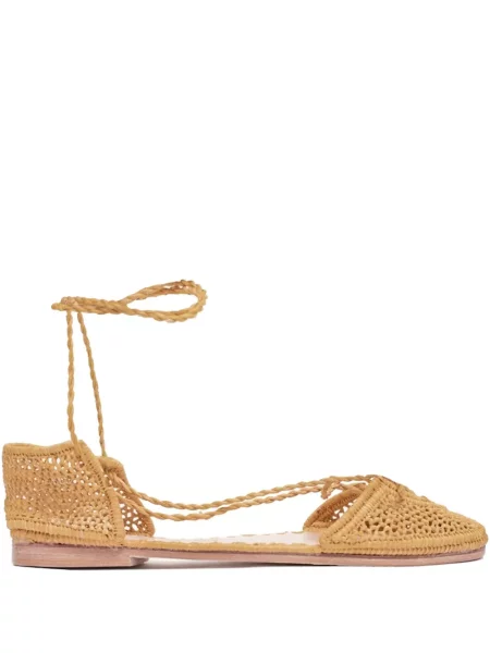 Балеринки Slo_hand_made с връзки с дантела кафяво