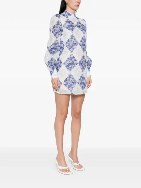 Rochie mini Twinset cu model floral lungă de costum albastru