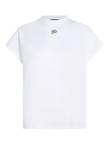 Tricou Karl Lagerfeld cu broderie scurt alb