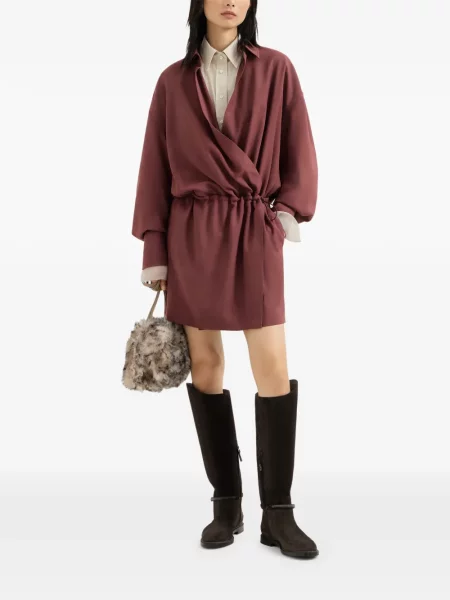 Rochie tip cămașă Brunello Cucinelli de lână roșu