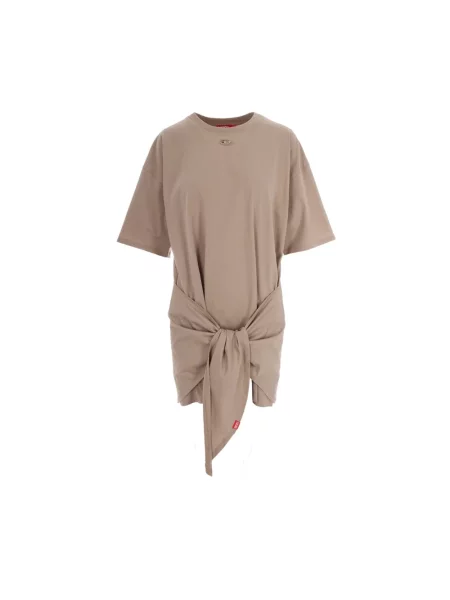 Mała sukienka mini Diesel wiązana garniturowa beżowa