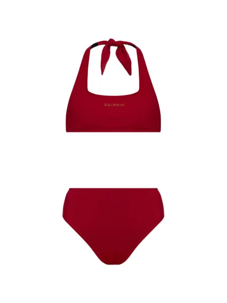 Bikini Balmain cu gât halter cu autograf roșu