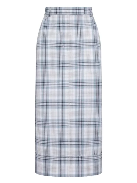 Fustă midi Thom Browne în carouri până la genunchi alb