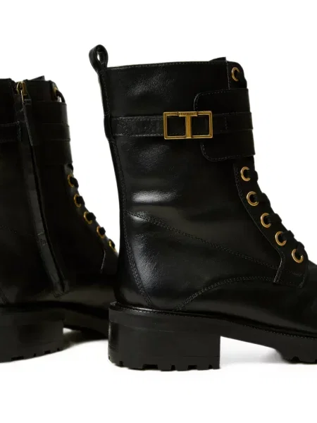 Botine Twinset cu șireturi din dantelă cu autograf negru
