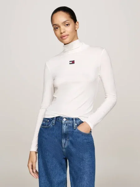 Bluză Tommy Jeans skinny fit alb