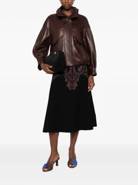 Fustă midi Etro cu model paisley în linie A negru