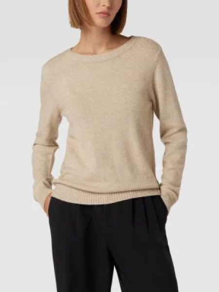 Sweter z dzianiny z okrągłym dekoltem model ‘Viril’ Vila beżowy
