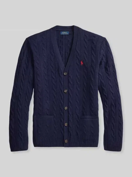 Kardigan rozpinany o kroju regular fit z mieszanki wełny i kaszmiru Polo Ralph Lauren niebieski