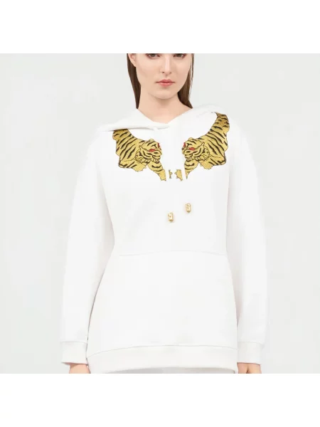 Bluza z kapturem Roberto Cavalli z kapturem w tygrysie prążki biała