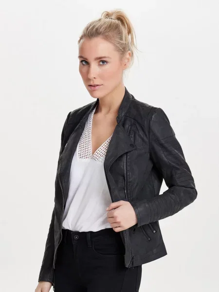 Usnjena jakna Only črna
