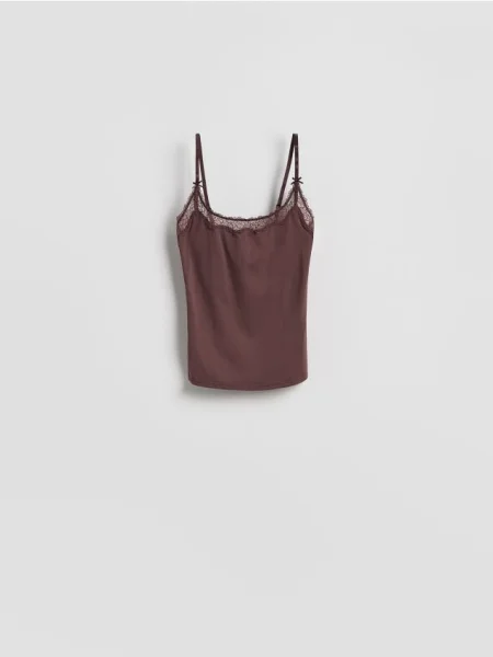 Reserved Топ із мереживом темно коричневий