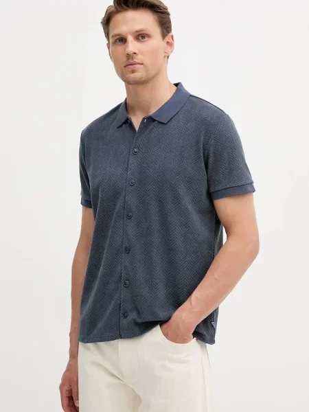 Риза Guess CALVIN със стандартна кройка с класическа яка синьо