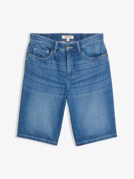 Lekkie bermudy jeansowe ze średnim stanem i wygodnym pasem niebieskie