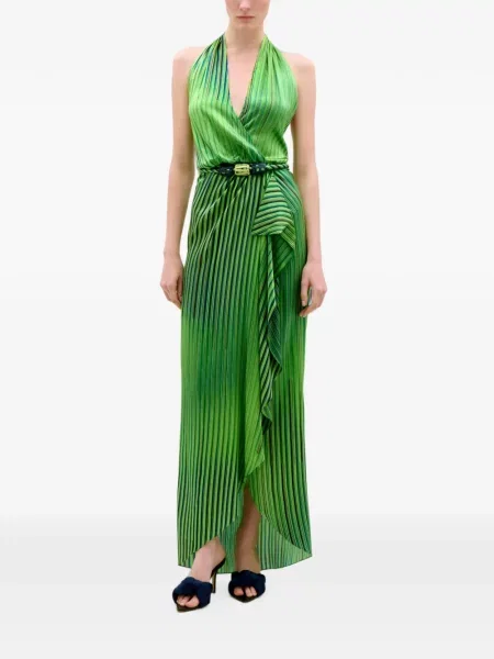 Rochie midi Silvia Tcherassi cu dungi cu volane verde