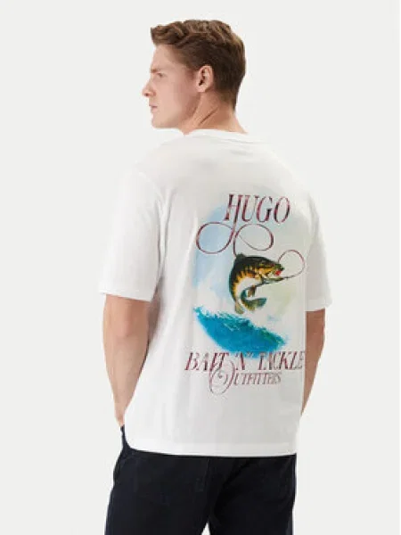 HUGO Tričko Nofishix azúrová / svetlomodrá / tmavočervená biela