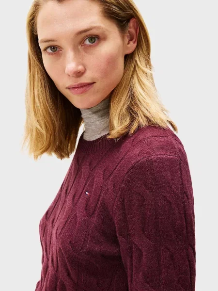Шерстяной свитер Tommy Hilfiger без косточек бордовый