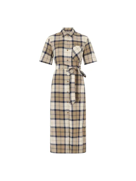 Lniana sukienka midi Barbour w kratę
