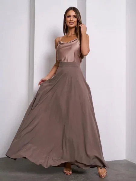 Спідниця максі ISSA Plus шовк коричневий