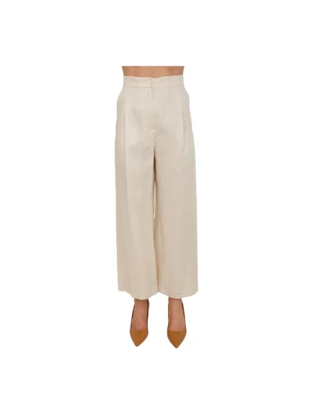 Lniane spodnie Max Mara Studio beżowe