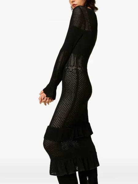 Lung rochie Twinset de lână cu volane negru