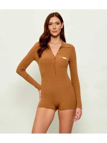 Elisabetta Franchi Salopetă cu adaos de mătase maro