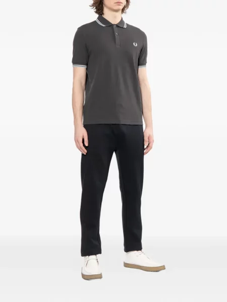 Къс поло тениска Fred Perry бродирана черно