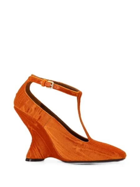 Pantofi cu toc Dries Van Noten de catifea cu pană portocaliu