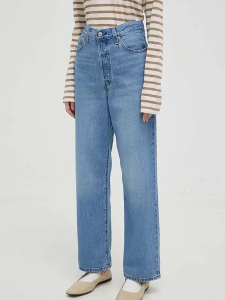 Дънки Levi's RIBCAGE STRAIGHT ANKLE с висока талия синьо