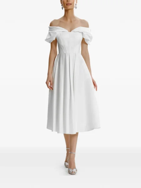 Rochie midi Framboise cu șireturi din dantelă până la genunchi alb