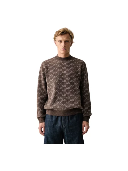 Sweter Armani Exchange z logo brązowy