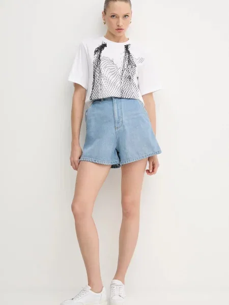 Emporio Armani szorty jeansowe gładkie high waist niebieski