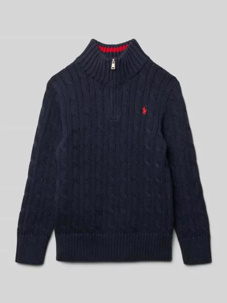 Sweter z dzianiny ze stójką i zamkiem błyskawicznym Polo Ralph Lauren granatowy