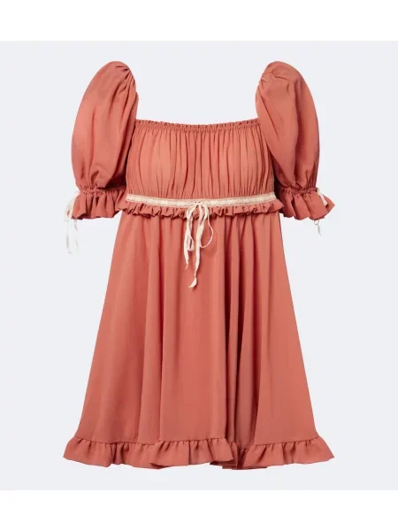 Rochie Chloé de mătase cu volane roz