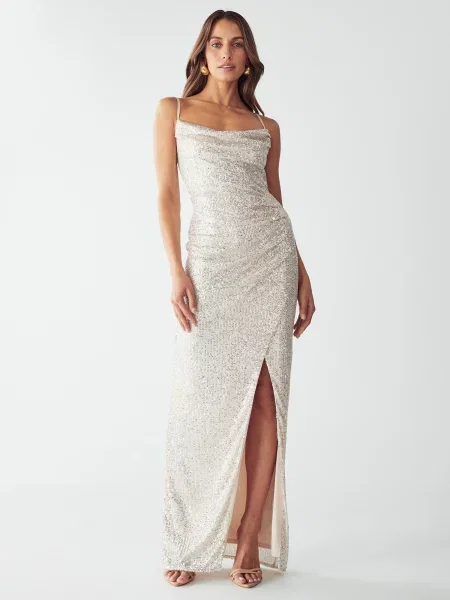 BWLDR Rochie de seară INDY auriu alb