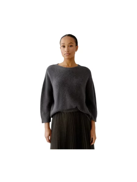 Sweter o kroju relaxed fit z dodatkiem wełny z alpaki o wyglądzie dzianiny Oui szary