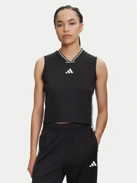 Мрежест топ Adidas на райета черно