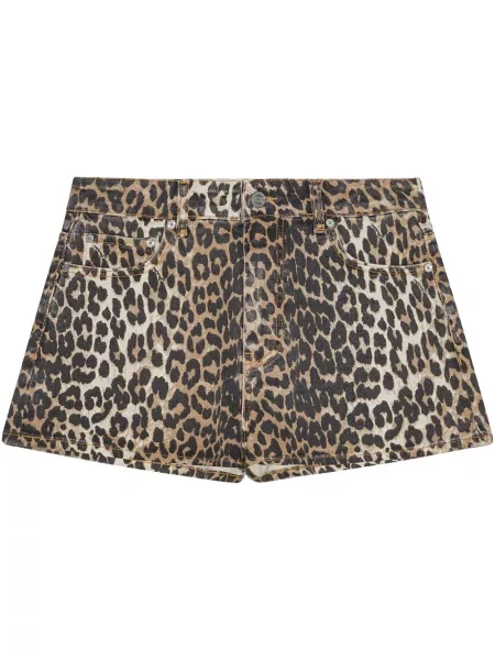 Pantaloni scurți Ganni cu imagine cu model leopard negru