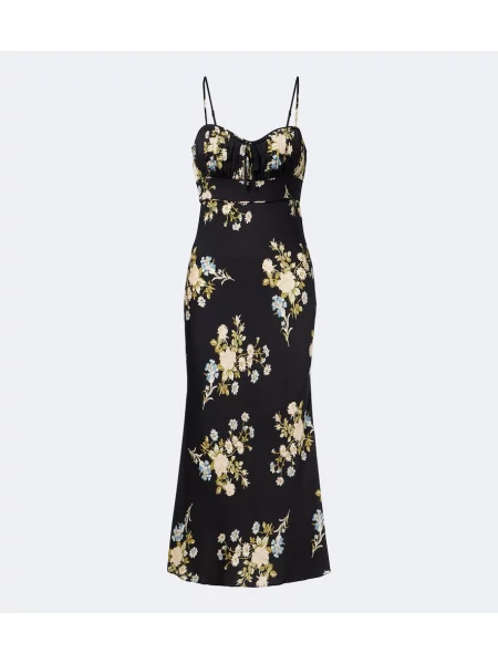 Rochie midi Veronica Beard de mătase cu model floral negru
