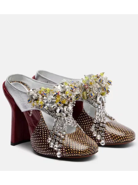 Papuci tip mules Dries Van Noten din piele bordo