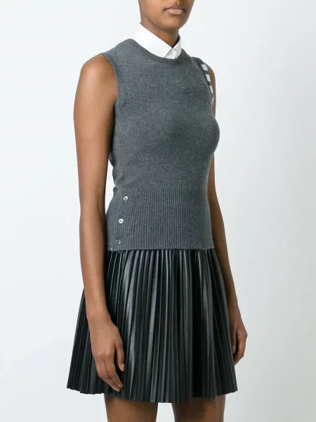 Kašmírový pruhovaný top Thom Browne bez rukávů šedý