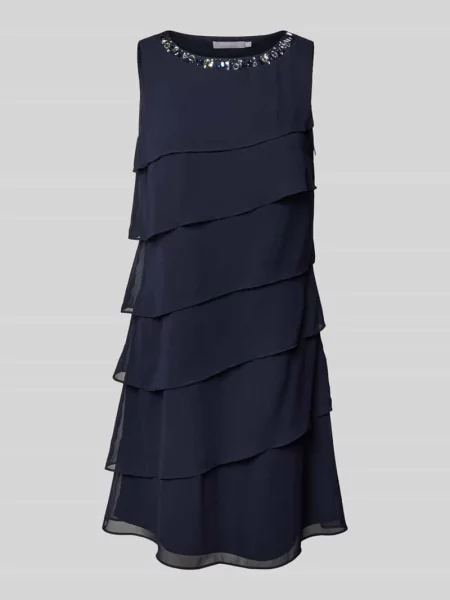 Sukienka koktajlowa z efektem stopniowania z obszyciem ozdobnymi kamieniami Christian Berg Cocktail granatowa